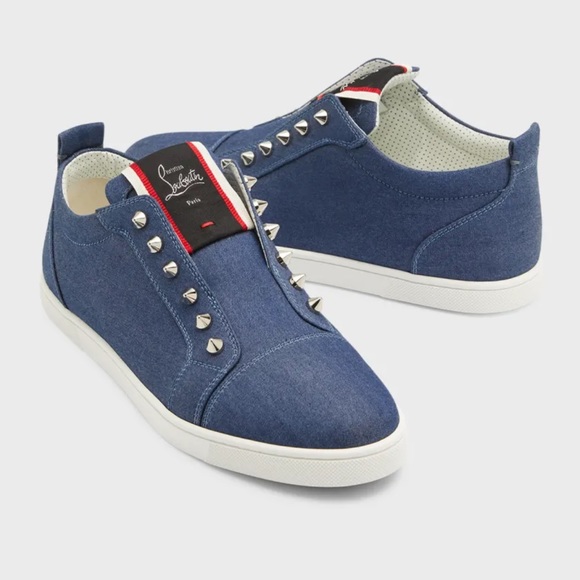 Christian Louboutin Fique A Vontade Denim Spike Sneakers